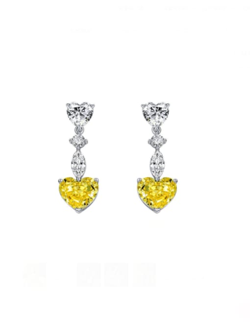 Yellow [E 1674] 925 Sterling Silver High Carbon Diamond Heart Luxury Drop Earring